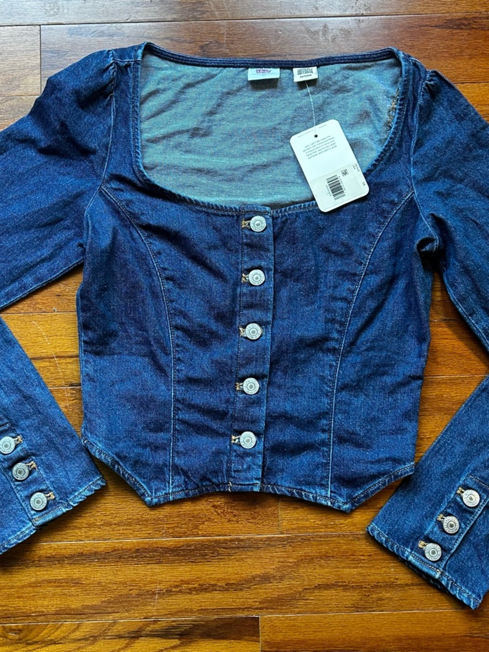 Levi's Blue Denim Crop Top with Button Tag